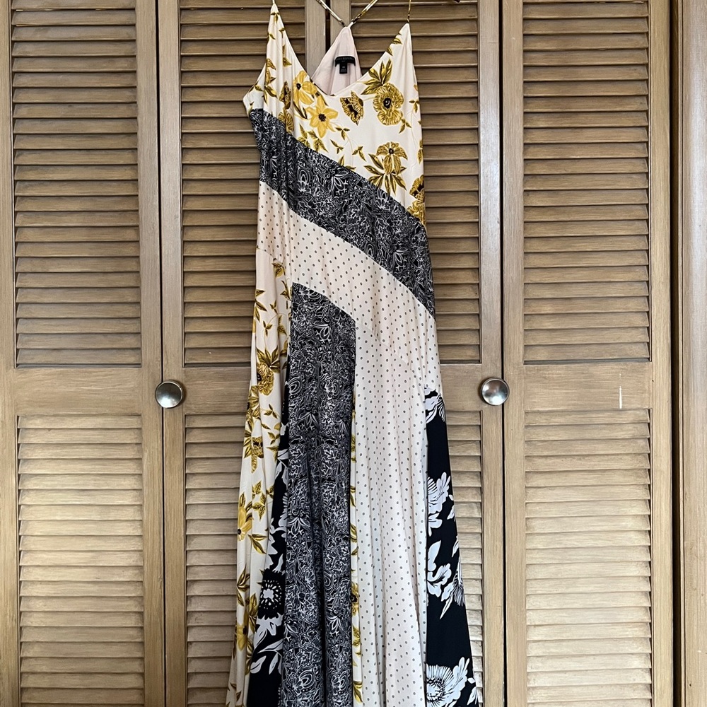 Banana Republic Asymmetrical-Hem Maxi Dress in Cream, Dark Navy, and Yellow